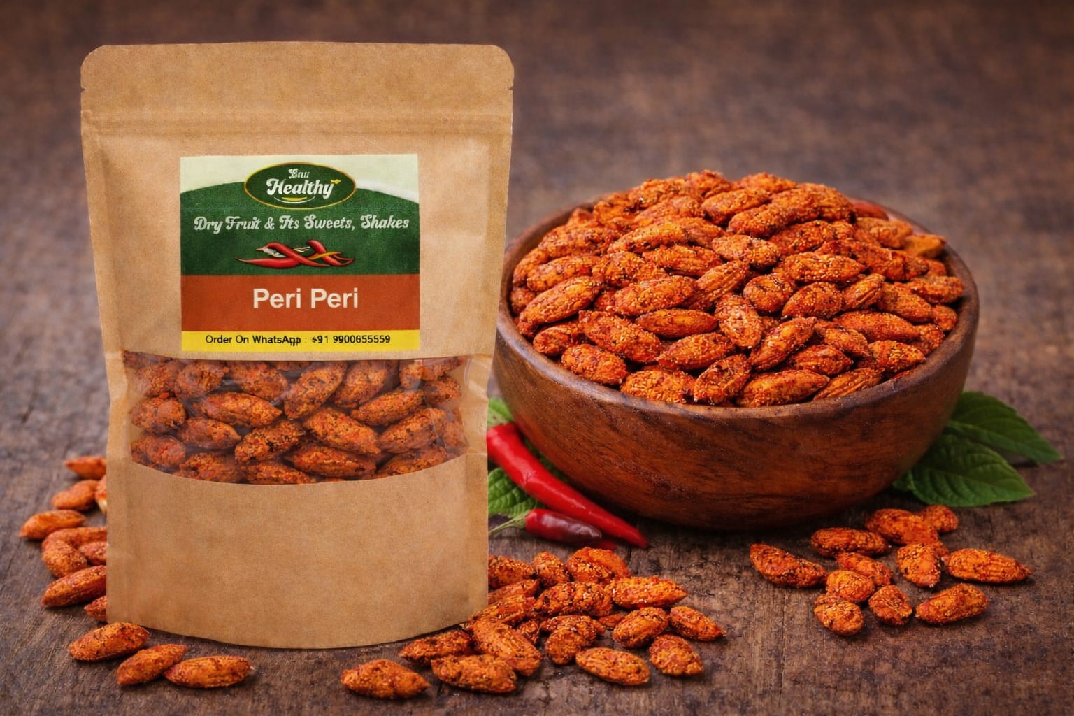 Almond Peri Peri – Spicy Flavored Premium Almonds | Laa Healthy Dry Fruits