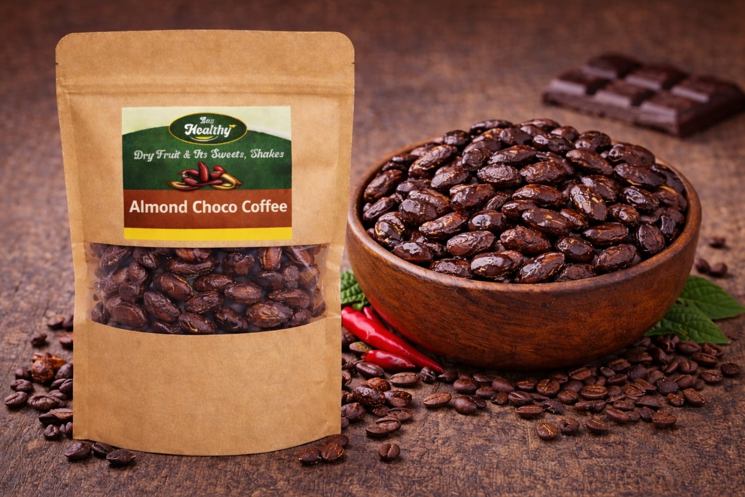 Almond Choco Coffee – Chocolate &amp; Coffee Flavored Premium Almonds | Laa Healthy Dry Fruits