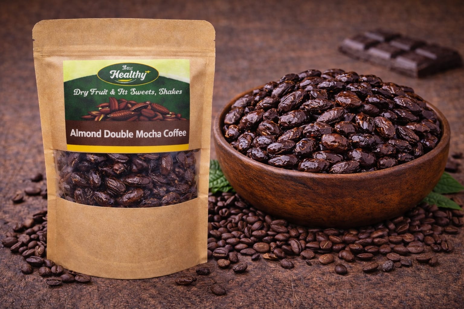 Almond Double Mocha Coffee – Chocolate &amp;amp; Coffee Flavored Premium Almonds | Laa Healthy Dry Fruits