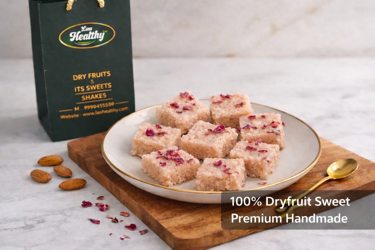 Mamra Rosa – Premium Almond &amp; Rose Dry Fruit Sweet | Laa Healthy